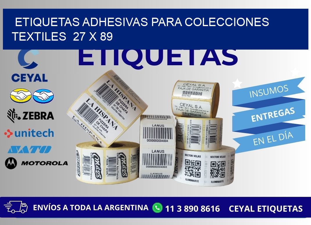 ETIQUETAS ADHESIVAS PARA COLECCIONES TEXTILES  27 x 89