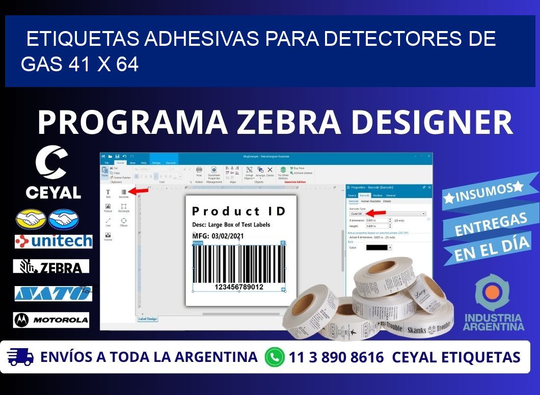 ETIQUETAS ADHESIVAS PARA DETECTORES DE GAS 41 x 64