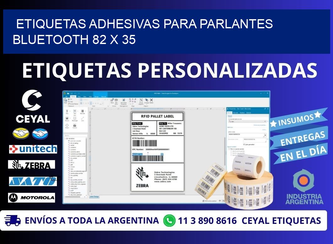 ETIQUETAS ADHESIVAS PARA PARLANTES BLUETOOTH 82 x 35