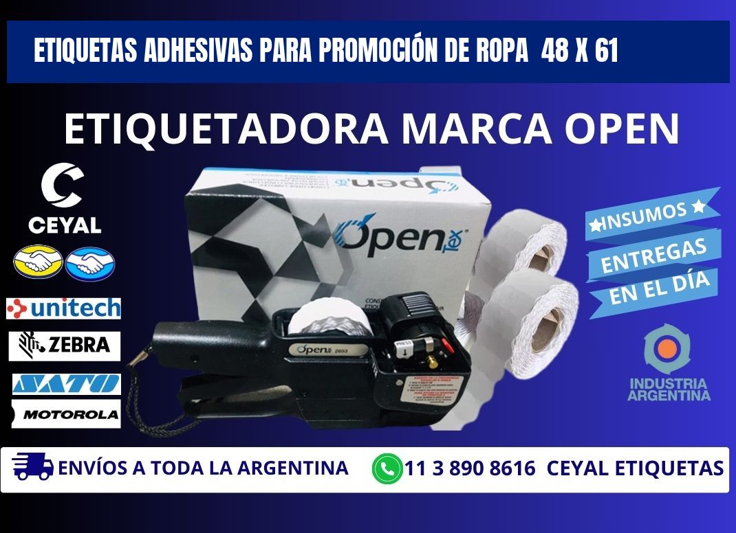 ETIQUETAS ADHESIVAS PARA PROMOCIÓN DE ROPA  48 x 61