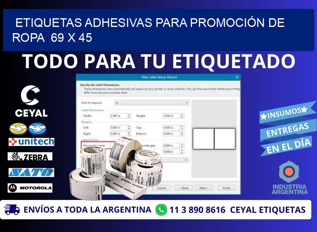 ETIQUETAS ADHESIVAS PARA PROMOCIÓN DE ROPA  69 x 45