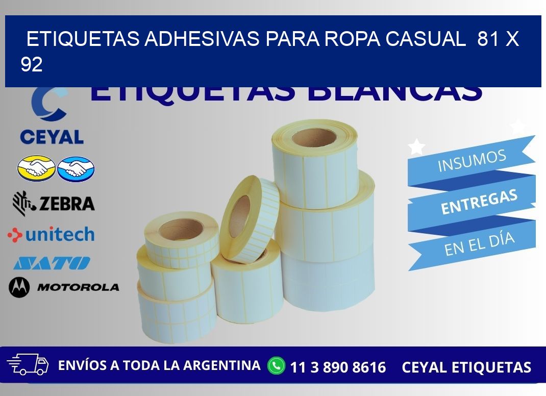 ETIQUETAS ADHESIVAS PARA ROPA CASUAL  81 x 92