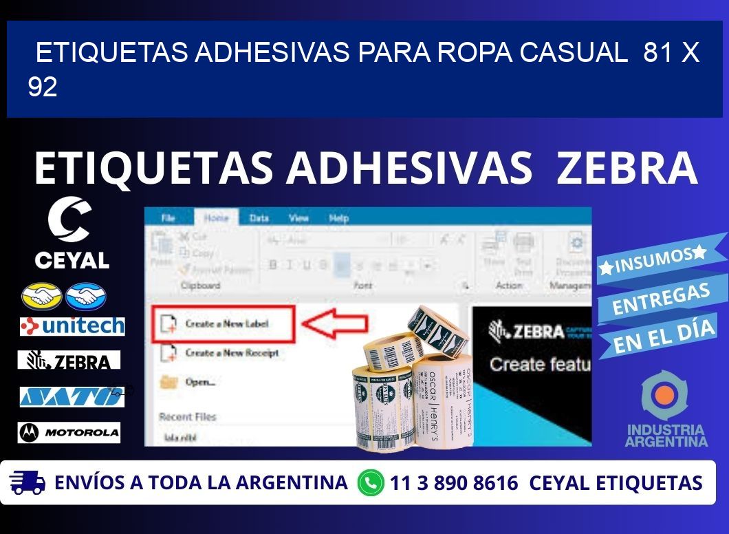 ETIQUETAS ADHESIVAS PARA ROPA CASUAL  81 x 92