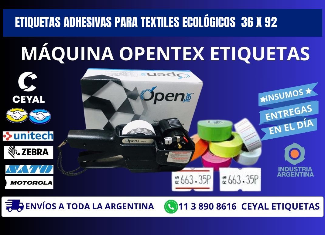 ETIQUETAS ADHESIVAS PARA TEXTILES ECOLÓGICOS  36 x 92