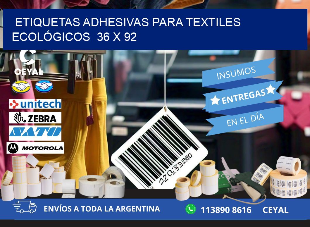 ETIQUETAS ADHESIVAS PARA TEXTILES ECOLÓGICOS  36 x 92