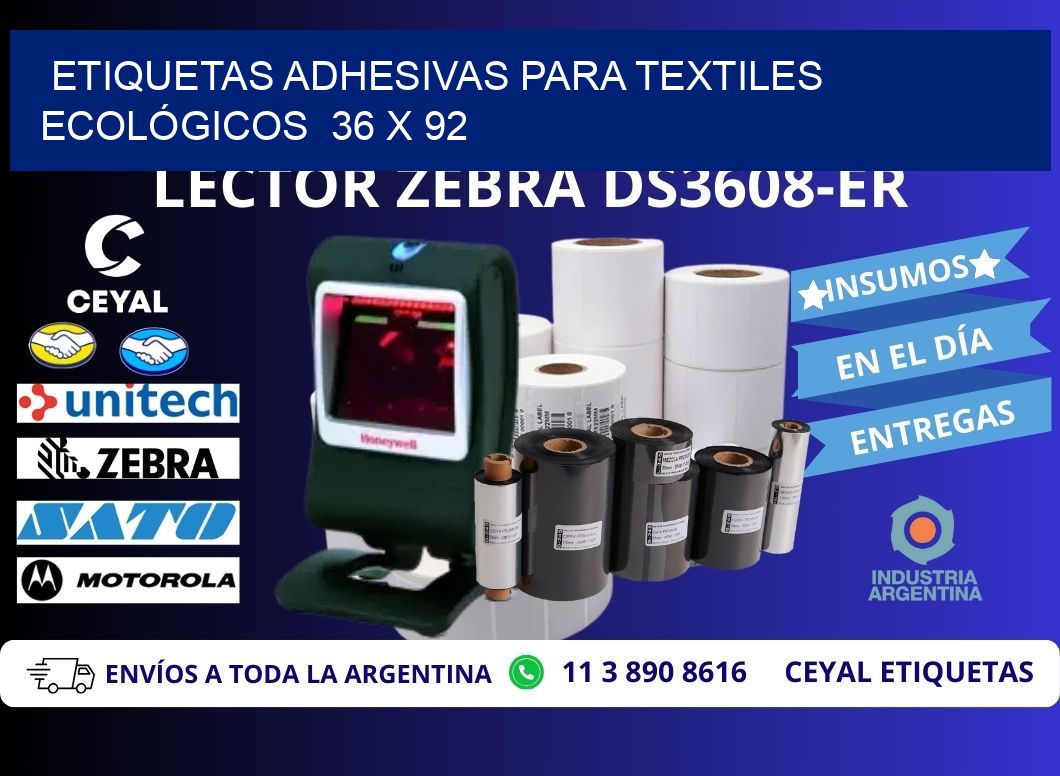 ETIQUETAS ADHESIVAS PARA TEXTILES ECOLÓGICOS  36 x 92