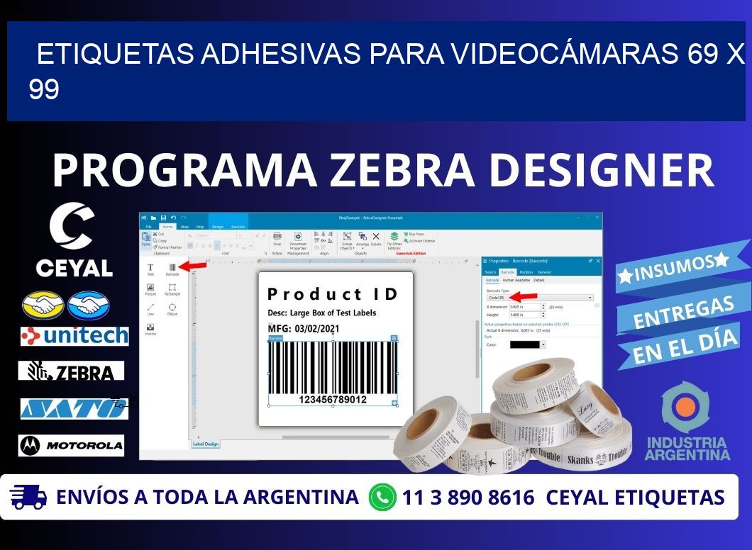 ETIQUETAS ADHESIVAS PARA VIDEOCÁMARAS 69 x 99