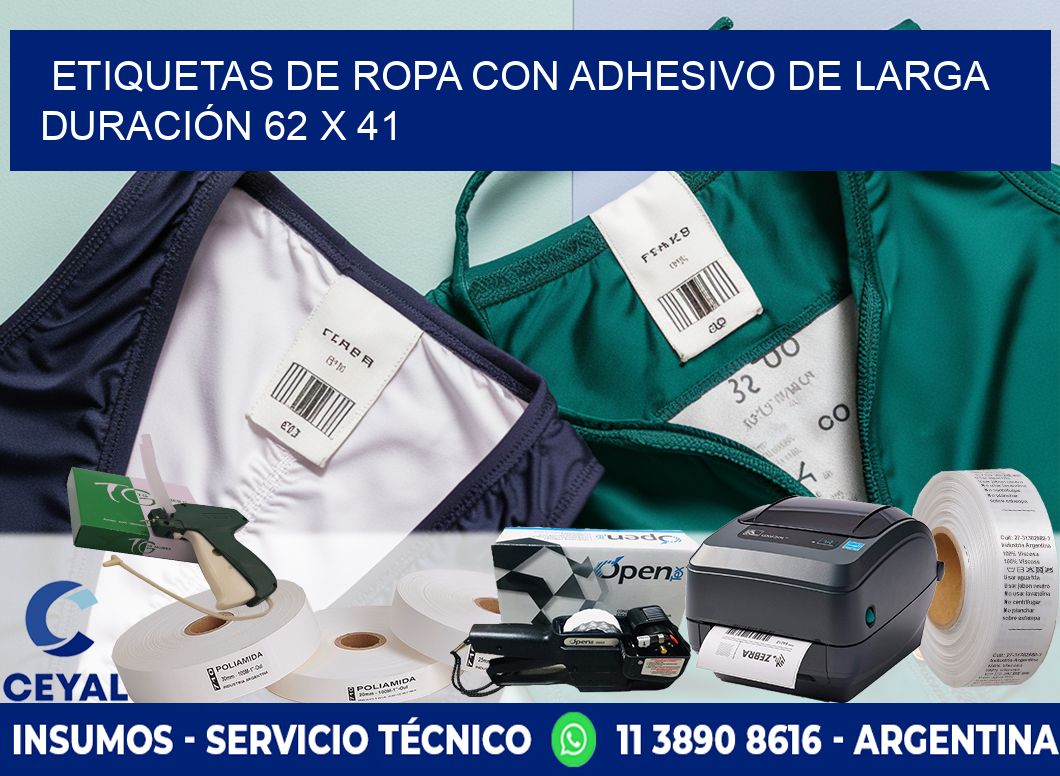 ETIQUETAS DE ROPA CON ADHESIVO DE LARGA DURACIÓN 62 x 41