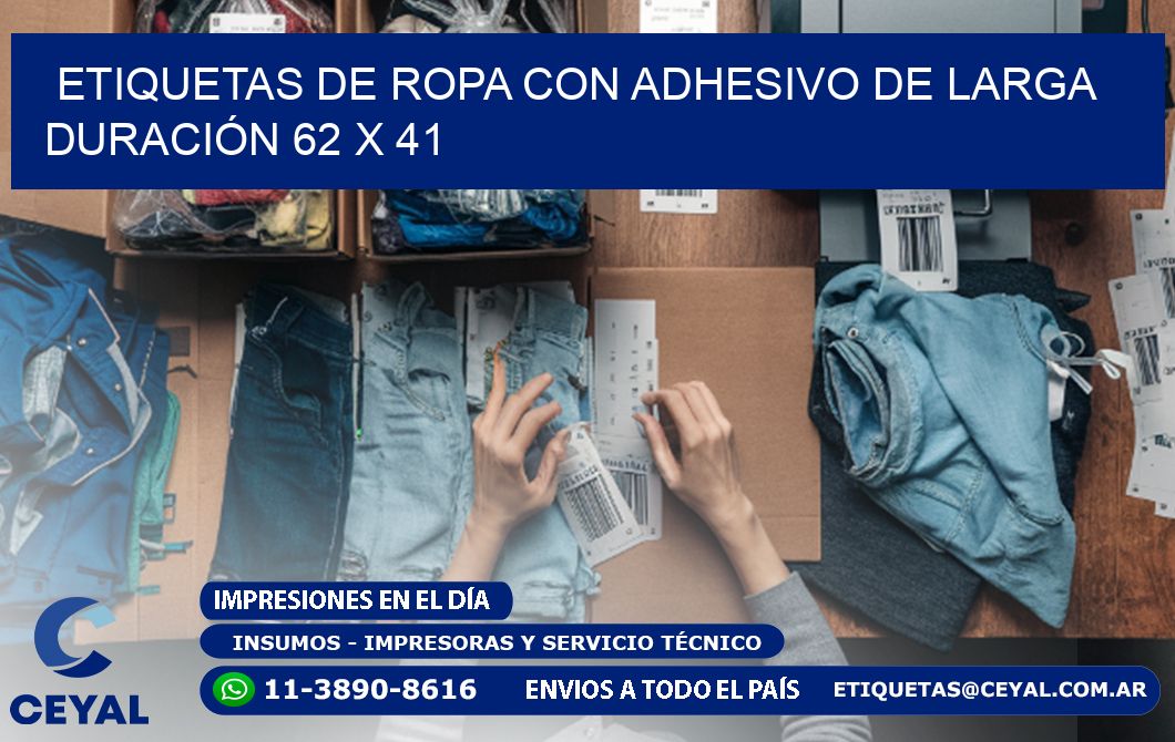 ETIQUETAS DE ROPA CON ADHESIVO DE LARGA DURACIÓN 62 x 41