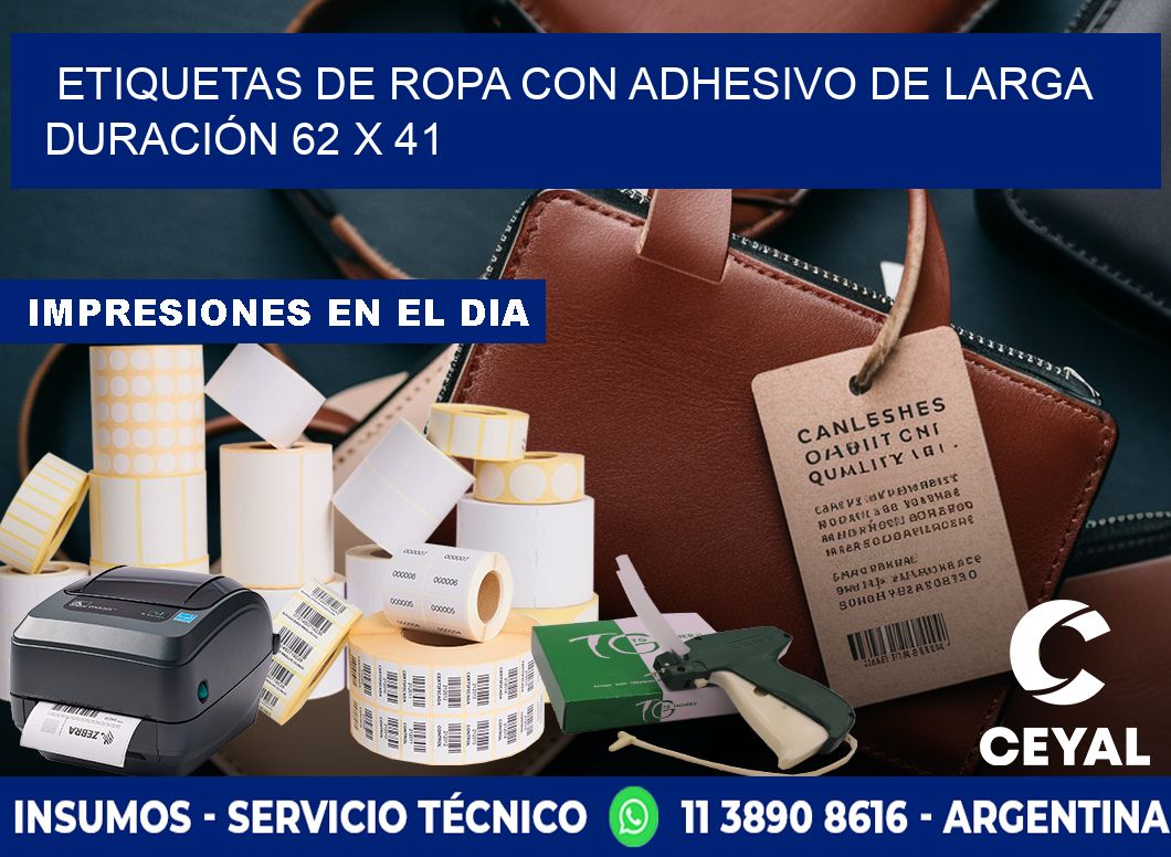 ETIQUETAS DE ROPA CON ADHESIVO DE LARGA DURACIÓN 62 x 41