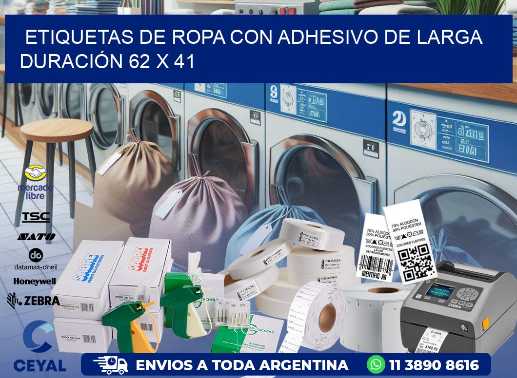 ETIQUETAS DE ROPA CON ADHESIVO DE LARGA DURACIÓN 62 x 41