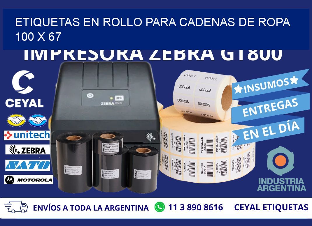 ETIQUETAS EN ROLLO PARA CADENAS DE ROPA  100 x 67