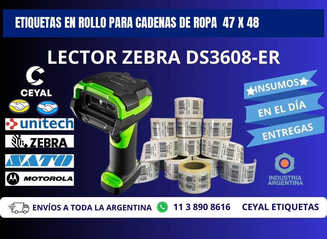 ETIQUETAS EN ROLLO PARA CADENAS DE ROPA  47 x 48