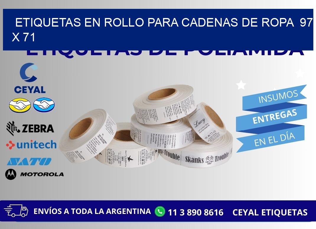 ETIQUETAS EN ROLLO PARA CADENAS DE ROPA  97 x 71
