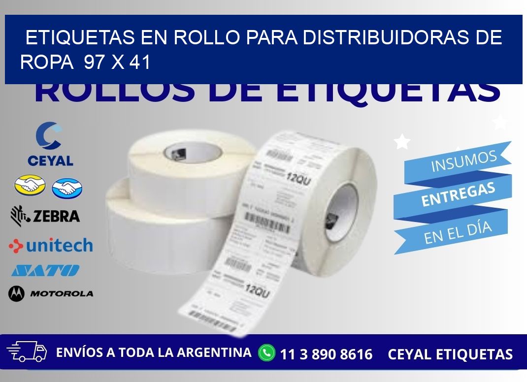 ETIQUETAS EN ROLLO PARA DISTRIBUIDORAS DE ROPA  97 x 41