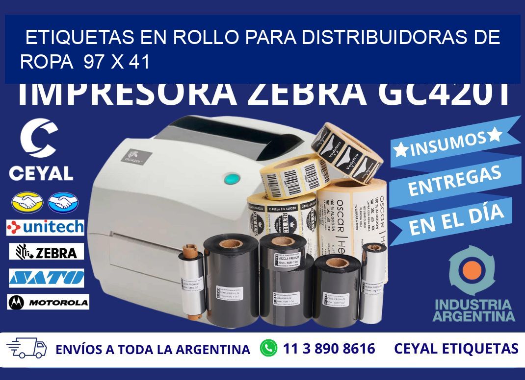 ETIQUETAS EN ROLLO PARA DISTRIBUIDORAS DE ROPA  97 x 41