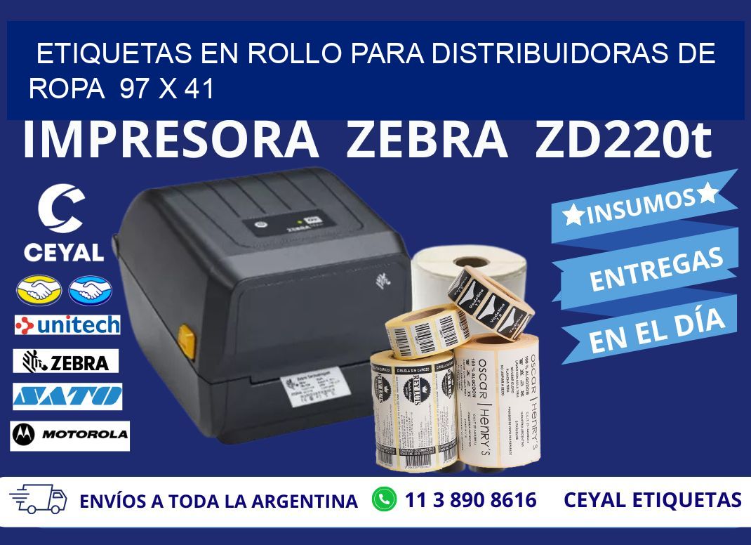 ETIQUETAS EN ROLLO PARA DISTRIBUIDORAS DE ROPA  97 x 41