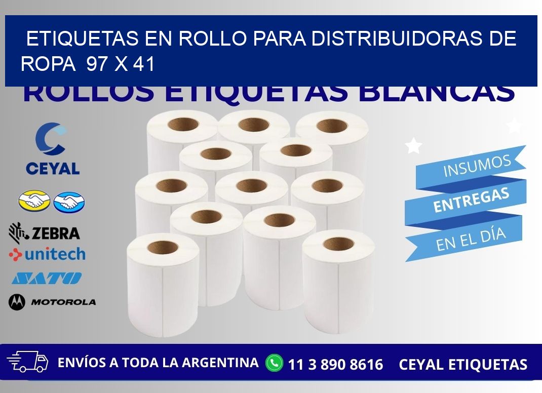 ETIQUETAS EN ROLLO PARA DISTRIBUIDORAS DE ROPA  97 x 41