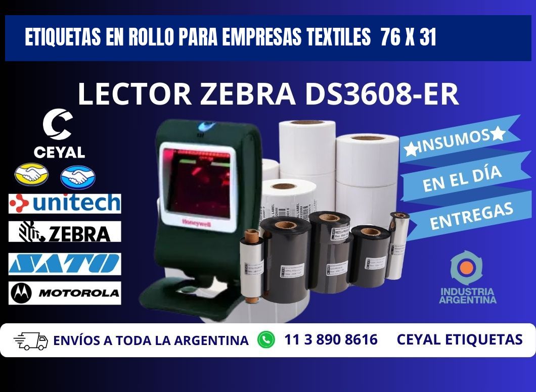 ETIQUETAS EN ROLLO PARA EMPRESAS TEXTILES  76 x 31