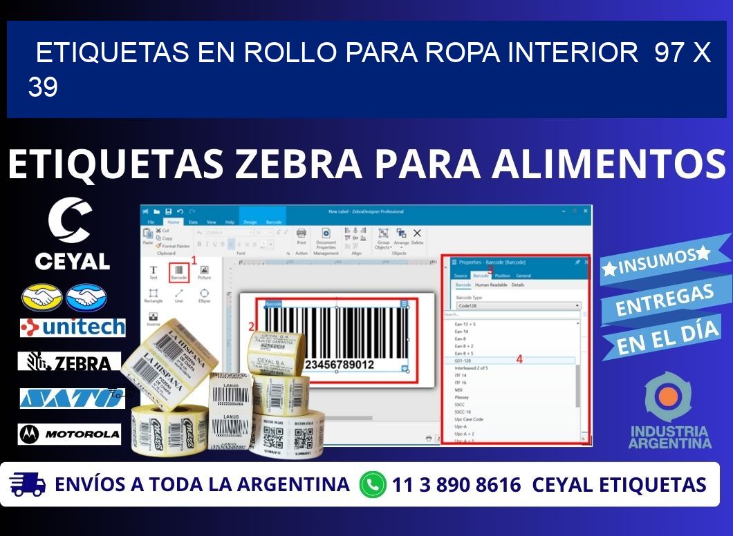 ETIQUETAS EN ROLLO PARA ROPA INTERIOR  97 x 39