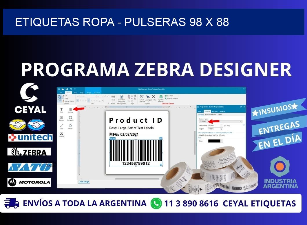 ETIQUETAS ROPA - PULSERAS 98 x 88
