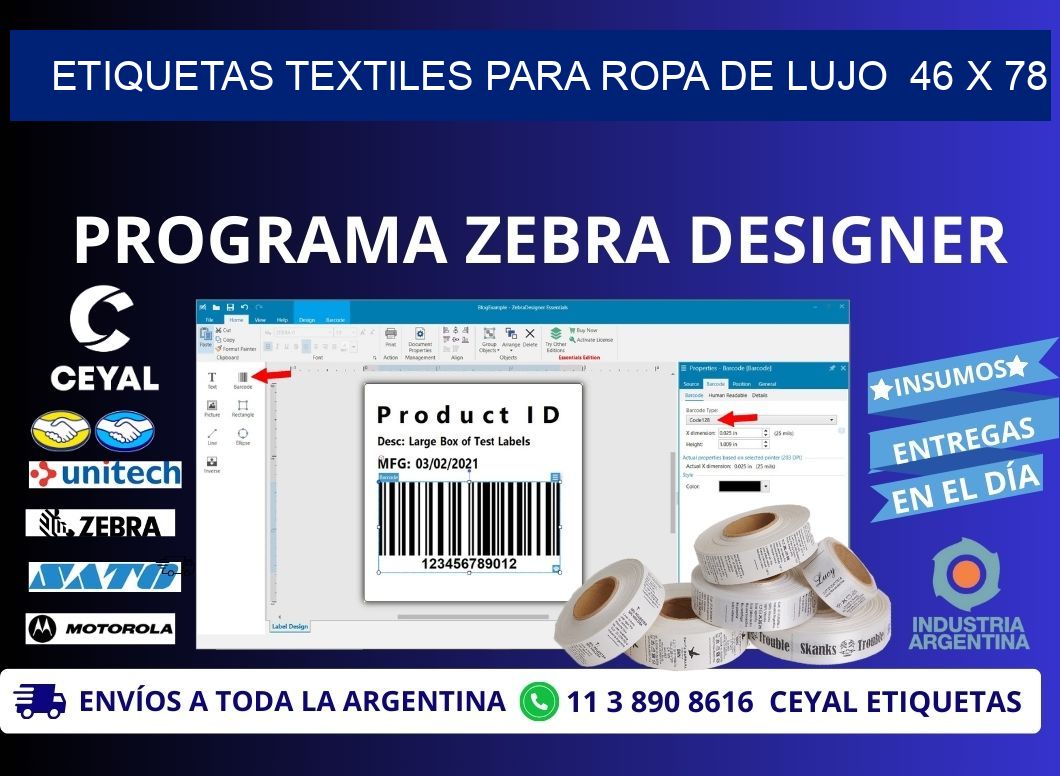 ETIQUETAS TEXTILES PARA ROPA DE LUJO  46 x 78