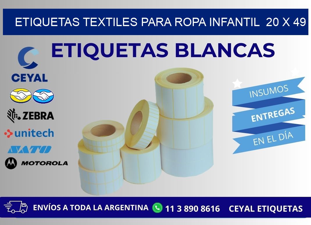 ETIQUETAS TEXTILES PARA ROPA INFANTIL  20 x 49