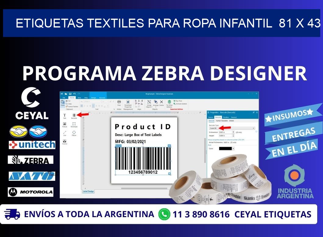 ETIQUETAS TEXTILES PARA ROPA INFANTIL  81 x 43