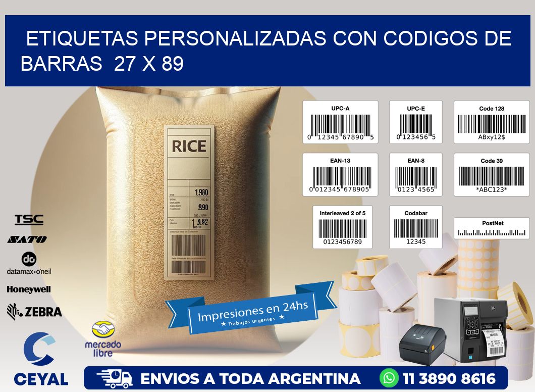 Etiquetas Personalizadas con Codigos de Barras  27 x 89