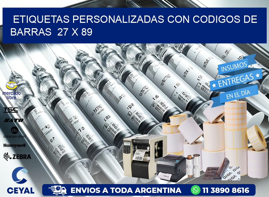 Etiquetas Personalizadas con Codigos de Barras  27 x 89