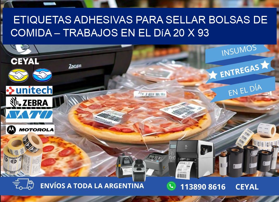 Etiquetas adhesivas para sellar bolsas de comida – Trabajos en el día 20 x 93