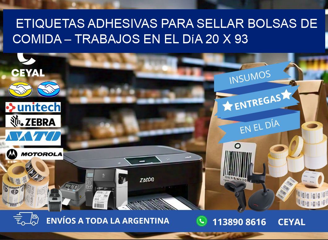 Etiquetas adhesivas para sellar bolsas de comida – Trabajos en el día 20 x 93