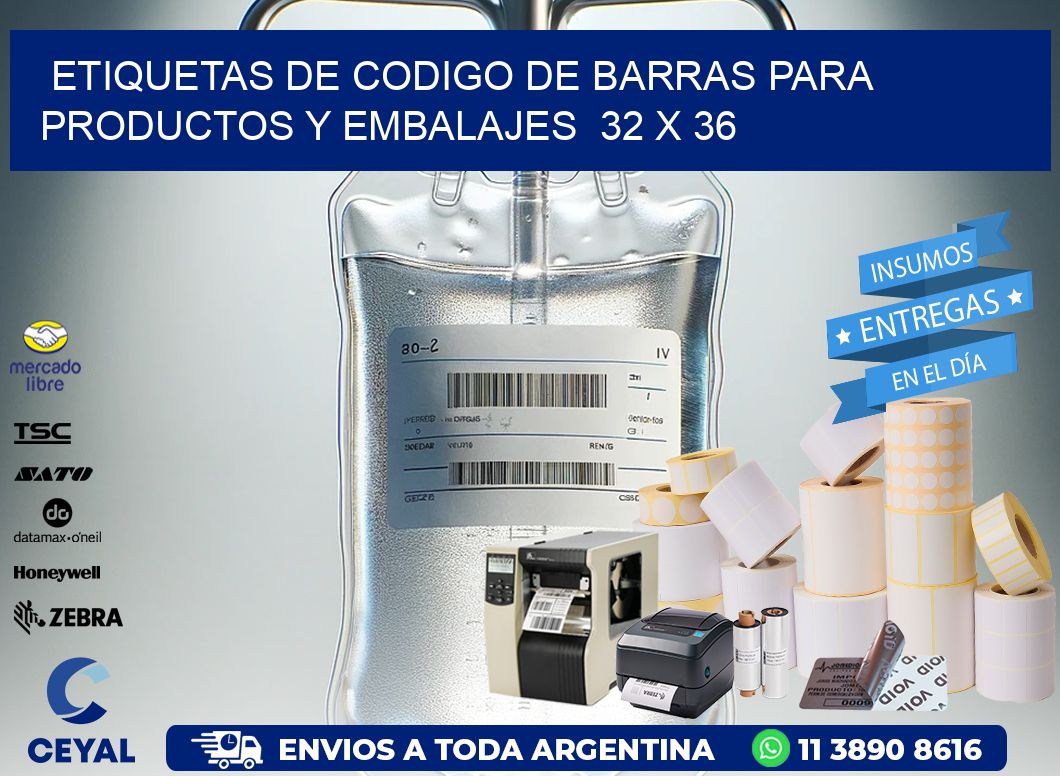 Etiquetas de Codigo de Barras para Productos y Embalajes  32 x 36