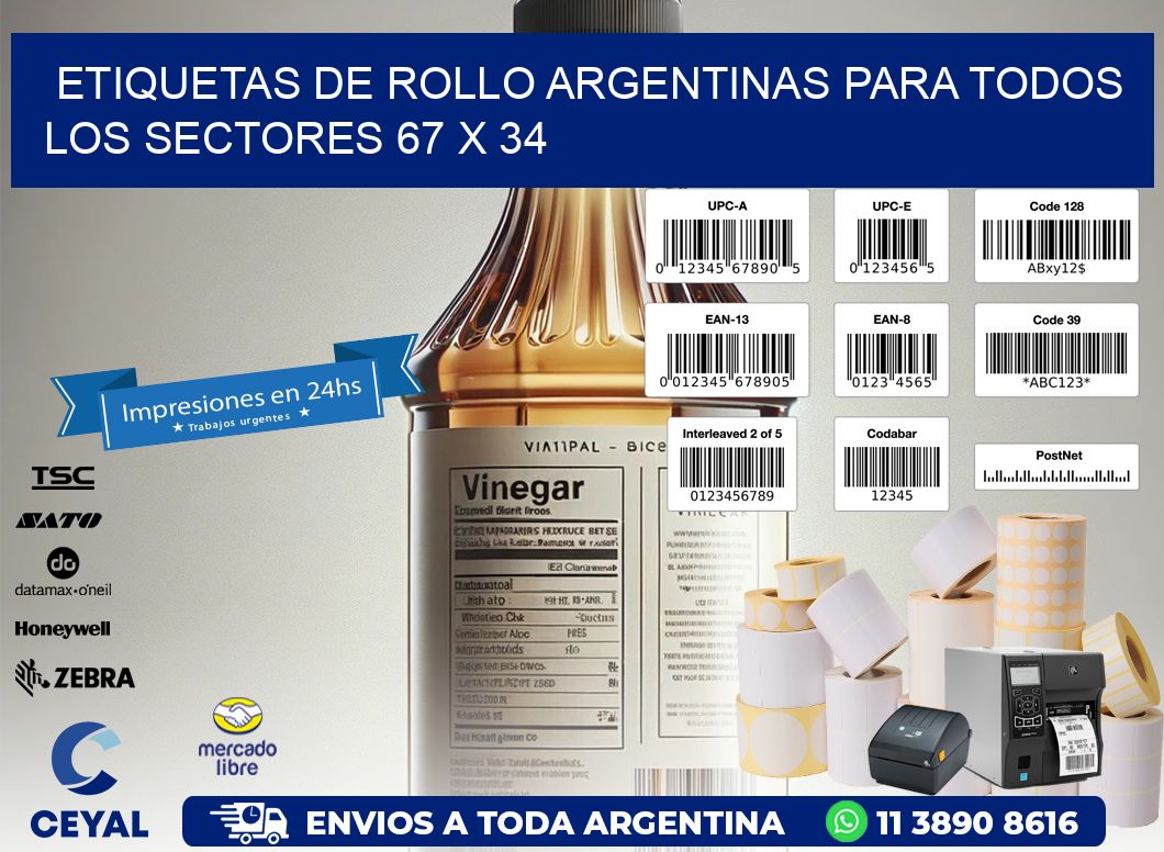 Etiquetas de Rollo Argentinas para Todos los Sectores 67 x 34