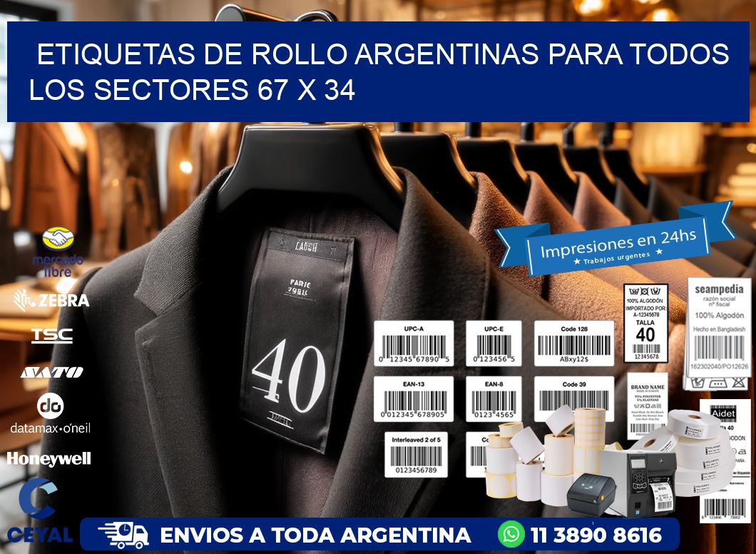 Etiquetas de Rollo Argentinas para Todos los Sectores 67 x 34