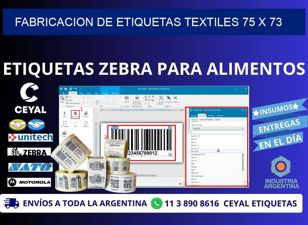 FABRICACION DE ETIQUETAS TEXTILES 75 x 73