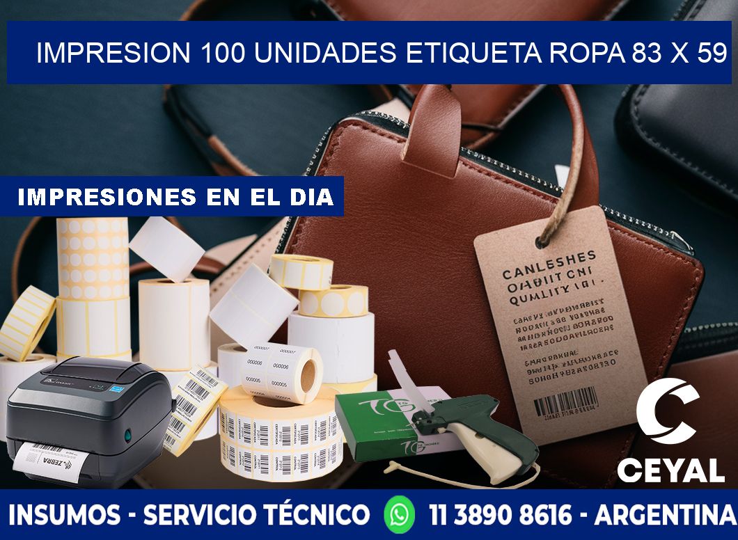 IMPRESION 100 UNIDADES ETIQUETA ROPA 83 x 59