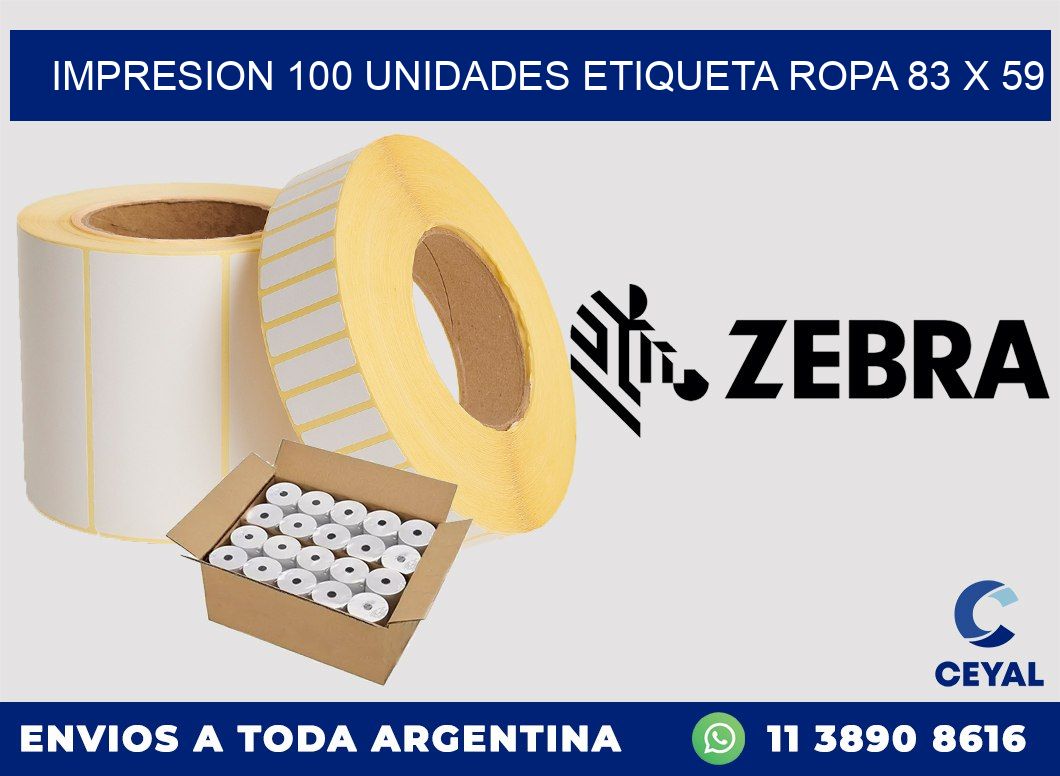 IMPRESION 100 UNIDADES ETIQUETA ROPA 83 x 59