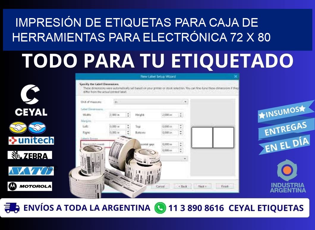 IMPRESIÓN DE ETIQUETAS PARA CAJA DE HERRAMIENTAS PARA ELECTRÓNICA 72 x 80