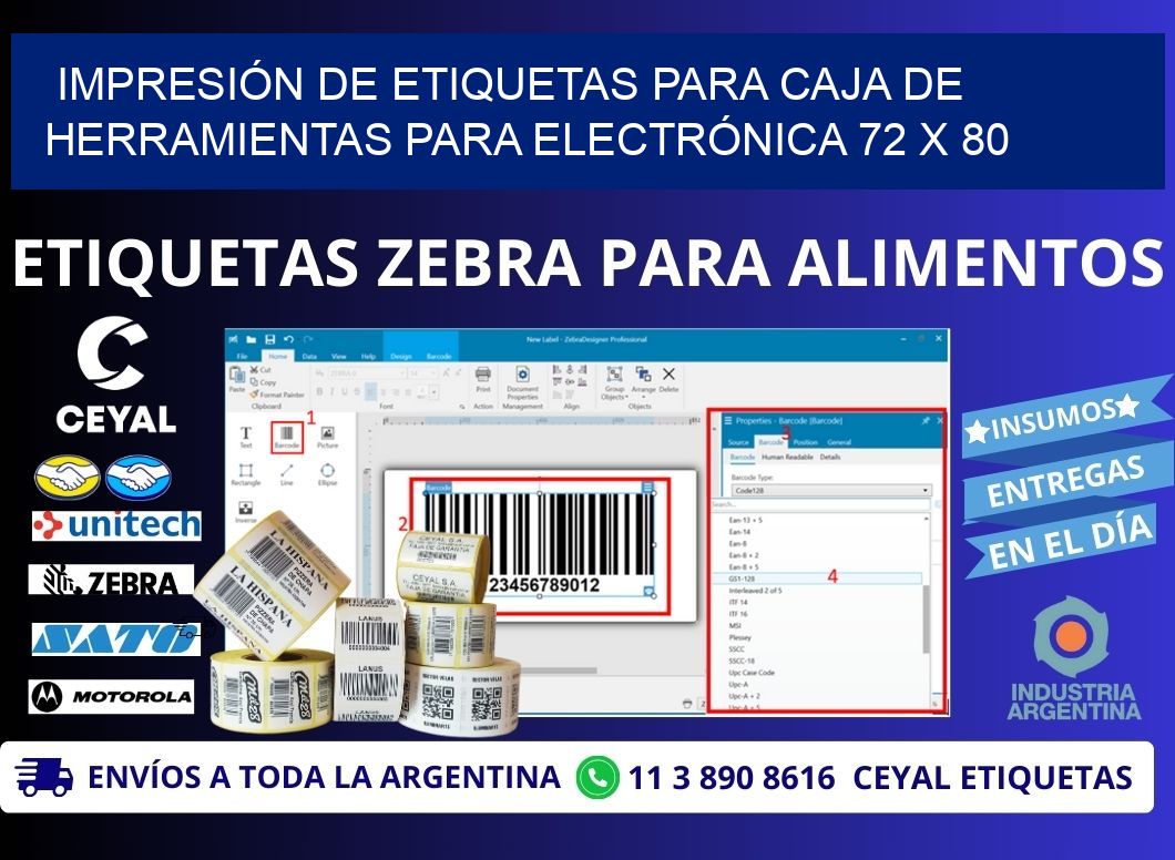 IMPRESIÓN DE ETIQUETAS PARA CAJA DE HERRAMIENTAS PARA ELECTRÓNICA 72 x 80