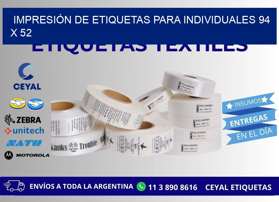 IMPRESIÓN DE ETIQUETAS PARA INDIVIDUALES 94 x 52