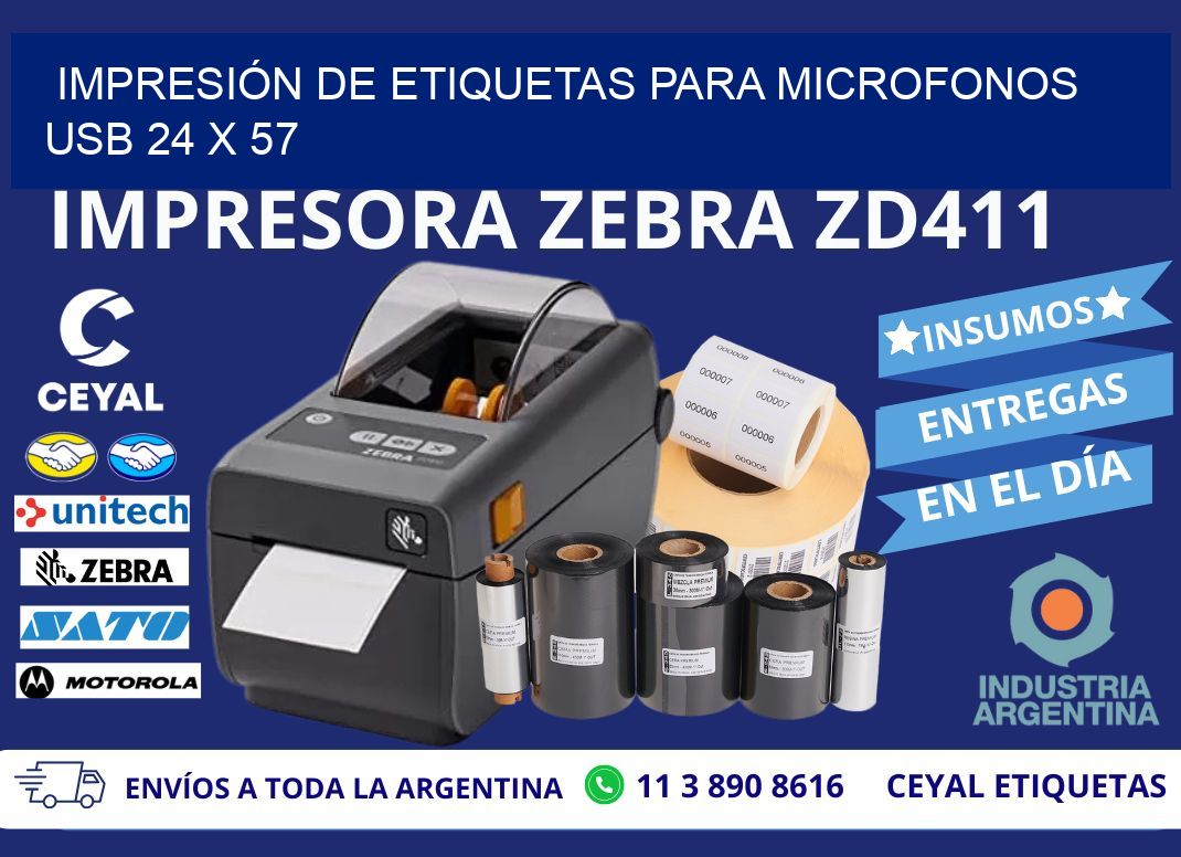 IMPRESIÓN DE ETIQUETAS PARA MICROFONOS USB 24 x 57