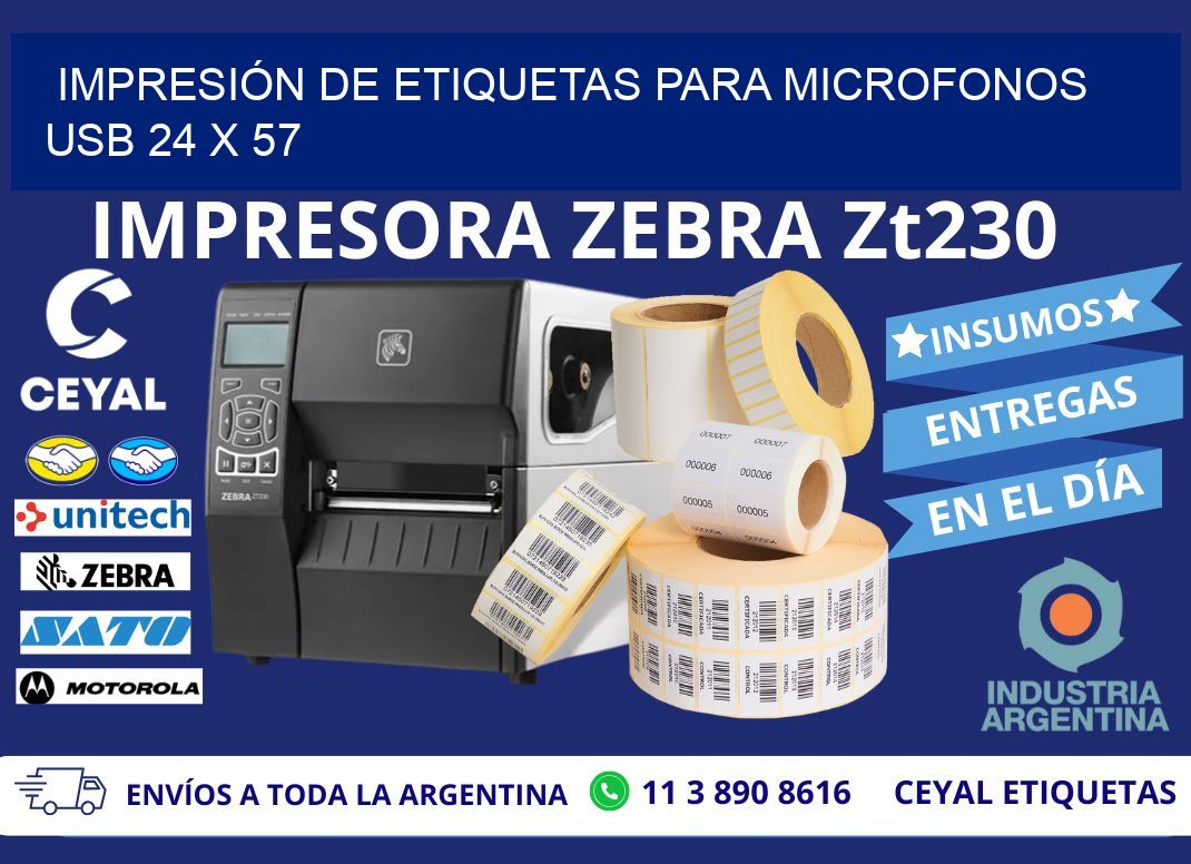 IMPRESIÓN DE ETIQUETAS PARA MICROFONOS USB 24 x 57