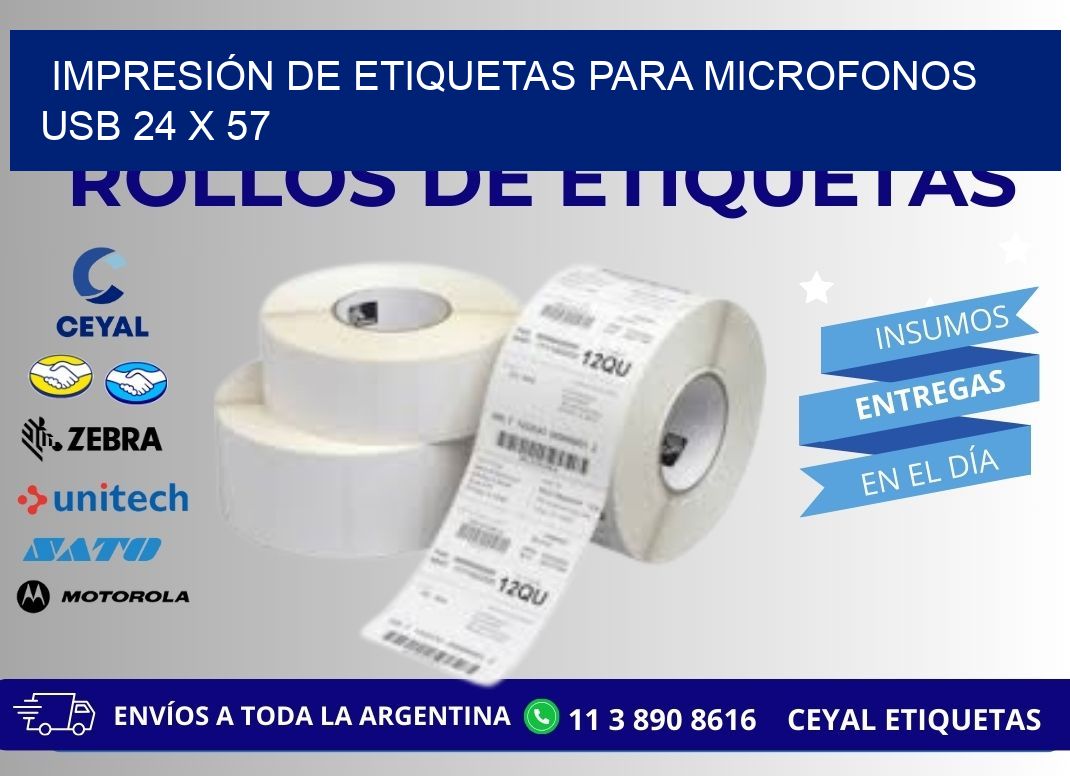 IMPRESIÓN DE ETIQUETAS PARA MICROFONOS USB 24 x 57