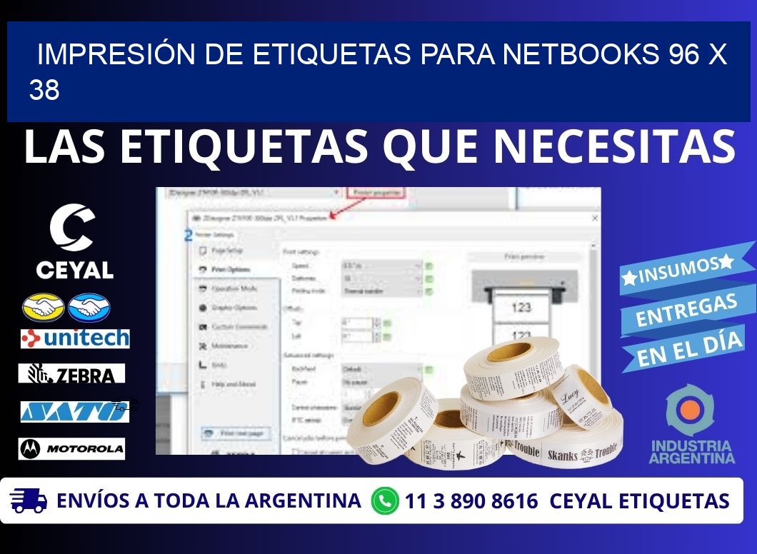 IMPRESIÓN DE ETIQUETAS PARA NETBOOKS 96 x 38