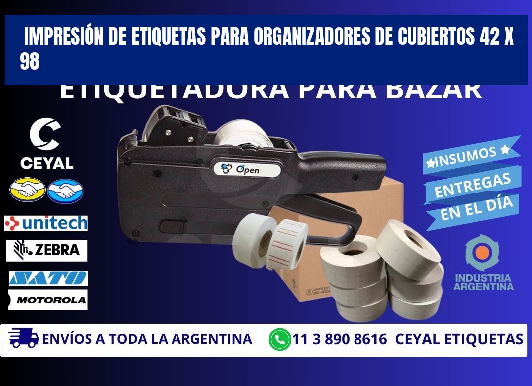 IMPRESIÓN DE ETIQUETAS PARA ORGANIZADORES DE CUBIERTOS 42 x 98