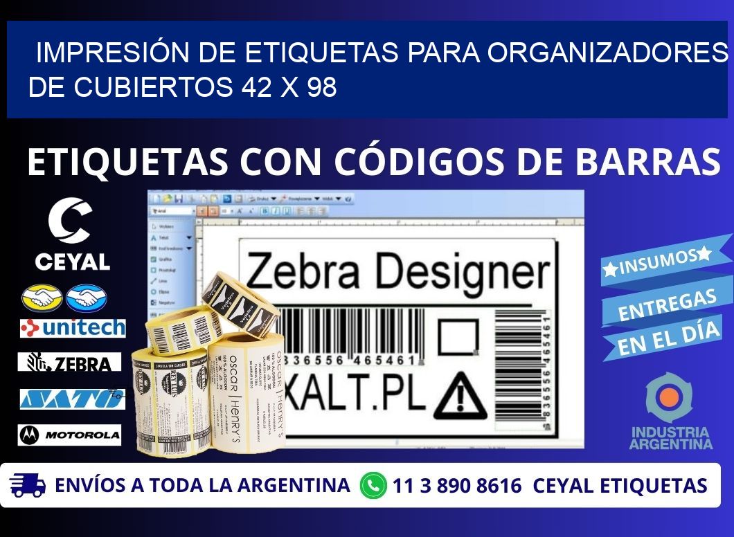 IMPRESIÓN DE ETIQUETAS PARA ORGANIZADORES DE CUBIERTOS 42 x 98