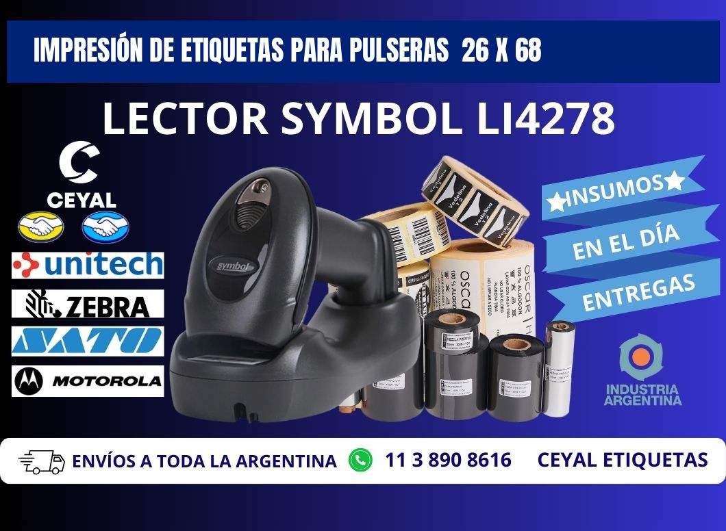 IMPRESIÓN DE ETIQUETAS PARA PULSERAS  26 x 68