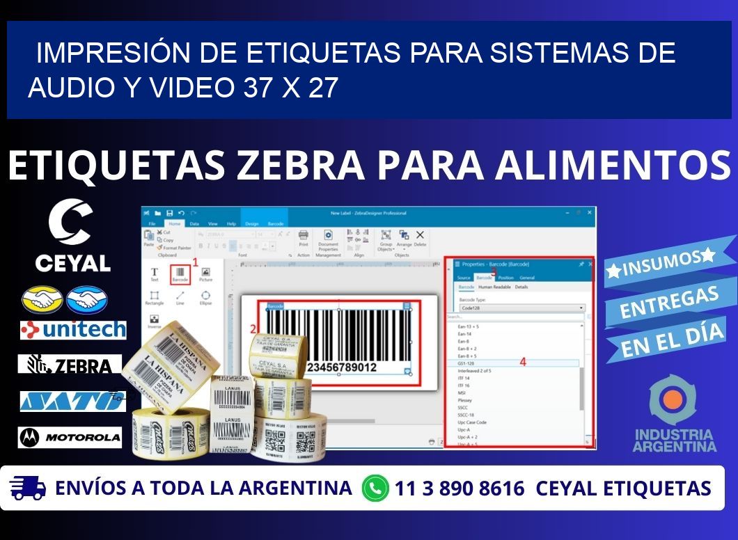 IMPRESIÓN DE ETIQUETAS PARA SISTEMAS DE AUDIO Y VIDEO 37 x 27