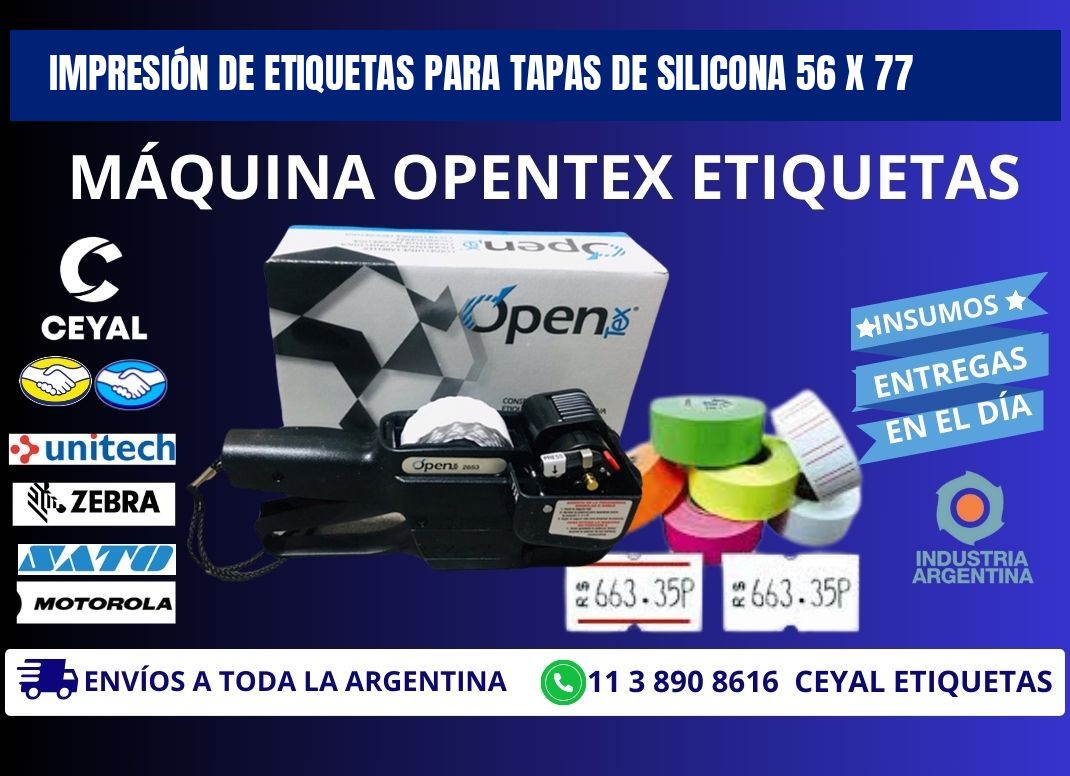 IMPRESIÓN DE ETIQUETAS PARA TAPAS DE SILICONA 56 x 77